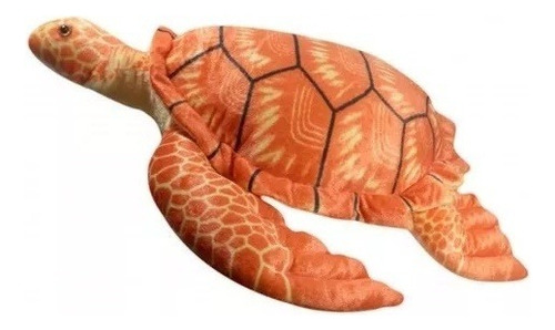 Tartaruga De Pelúcia Real Laranja Marinha 52 Cm Antialérgica