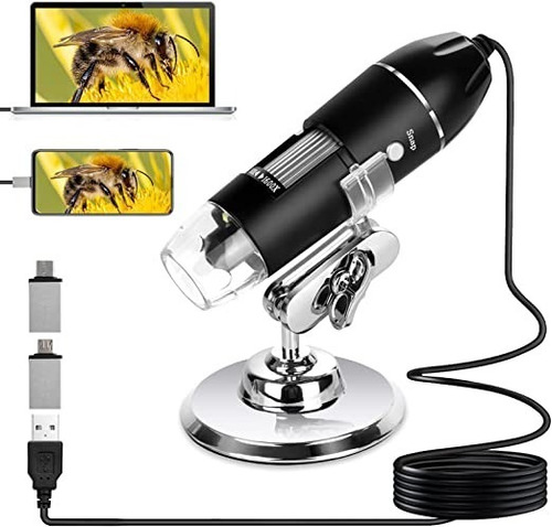  Usb Microscopio Digital 3en1 1600x 8led Con Soporte Zoom