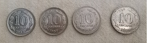 Lote De 4 Monedas Argentinas De 10 Centavos 1957-1958