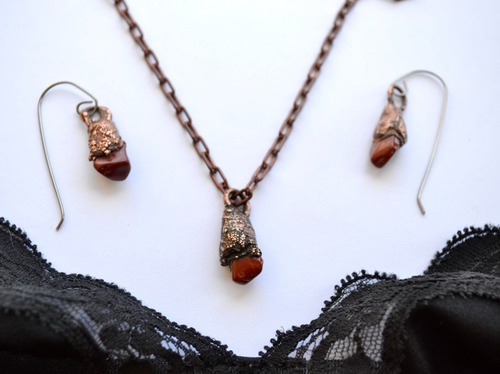 Imagen 6 de 6 de Aros Rojos, Piedra Natural Jaspe Engarzados En Cobre