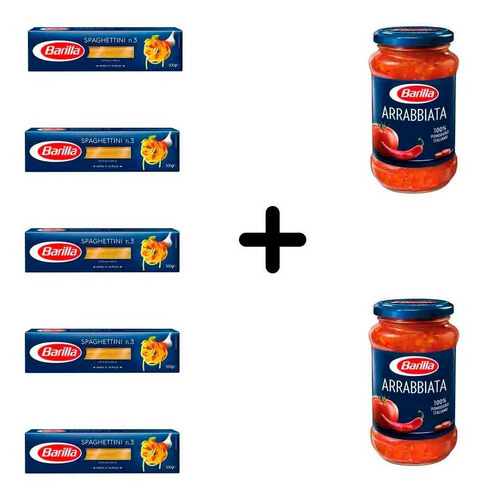 Imagen 1 de 1 de Fideos Barilla Spaghettini 5 Paquetes + 2 Salsas Arrabiata