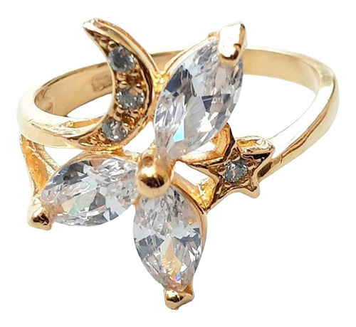 Anillo Plata 925 Dorado Luna Y Estrella Cubic Anpl286 Italy