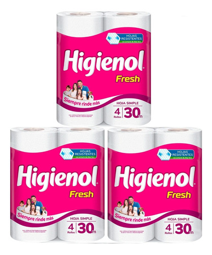 Higienol Export Hoja Simple Pack X 3 = 12 Rollos