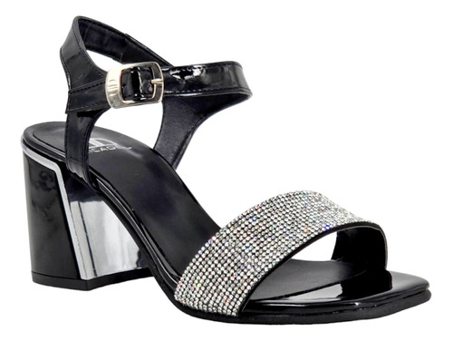 Sandalias Mujer Micadel Valdis Charol Negro Tira Strass