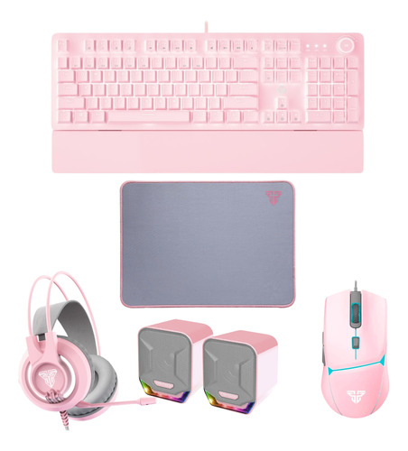 Combo Gamer 5 En 1 Fantech Sakura Rosado Rgb Led Pc Notebook