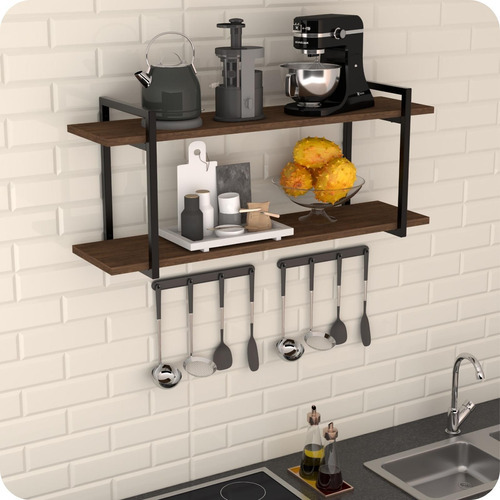 Prateleira Estilo Industrial Cozinha De Parede Gnd Pm 80cm Cor Marrom-escuro