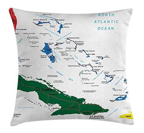 Ambesonne Wanderlust Throw Pillow Cushion Cover, Bahamas Map