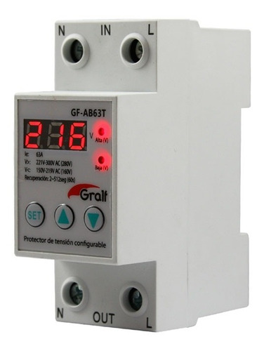 Protector De Tension Monofasico Programable Gralf Gf-ab63t