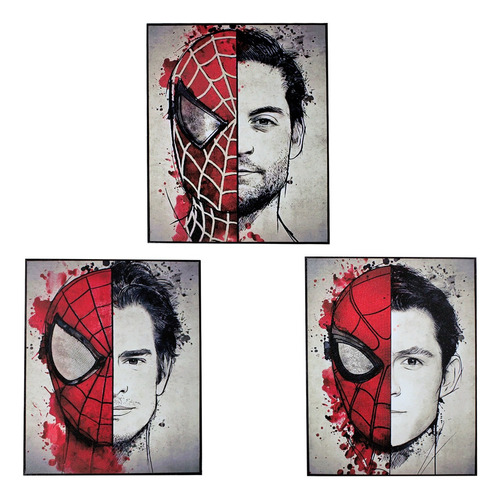 Cuadro Decorativo Pared Set 3 Piezas Poli Óleo Spiderman Lz