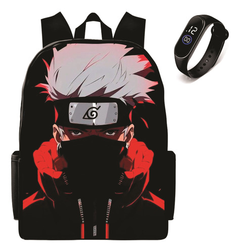 Mochila Naruto Bolsa Infantil Mala Escolar + Relogio Digital