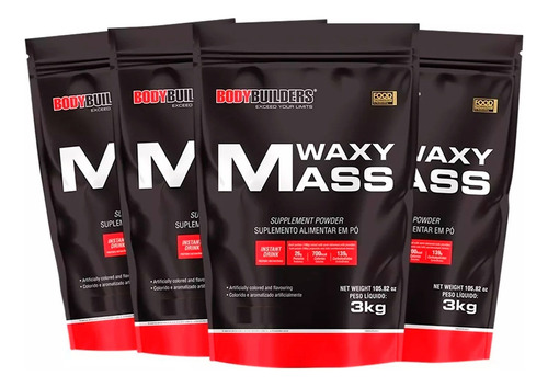 Combo 4x Hipercalórico Waxy Mass 3kg - Bodybuilders Sabor Baunilha