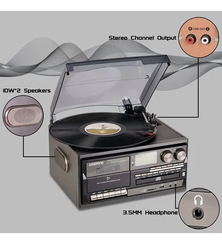 Reproductor De Discos De Vinilo 9 En 1 Bluetooth Vintage