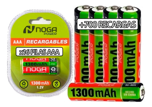 Pilas Aaa Recargables Pack X16 Noga 1300mah Mayorista Pcreg