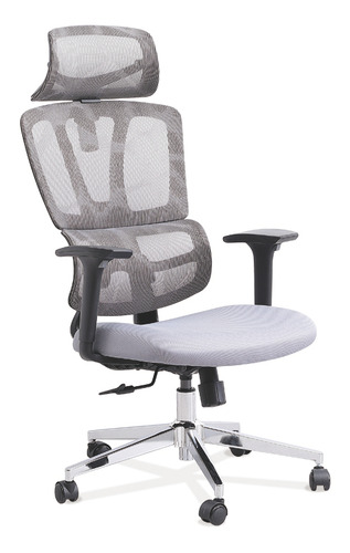 Cadeira De Escritório Ajuste Encosto Ergonômica Branca E Cinza Com Estofado De Malha 150kg