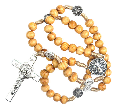 Collar De Perlas De Madera De Color Amarillo Claro Catholic