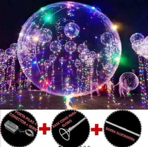 25 Globos Led Transparante 40 Cm Gigante Con Sporte Gancho