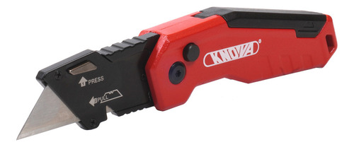 Navaja Plegable Profesional Retráctil De liberación Rápida Con mango Ergonómico Fabricado en Aluminio Color Rojo de 15 Cm con porta Navajas Modelo KN 7974 Knova