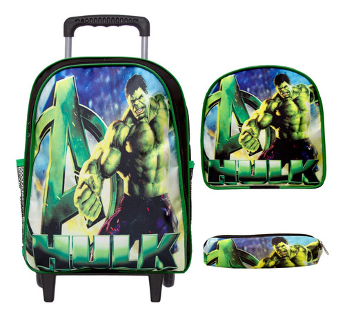 Bolsa Escolar Infantil Grande Menino Hulk Rodinha Resistente