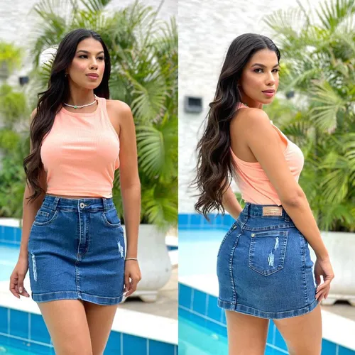 Saia jeans best sale com lycra curta