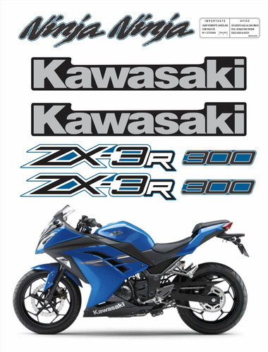 Adesivos Compatível Kawasaki Ninja 300 Zx-3r Azul Kit 015 Cor MOTO NINJA 300 ZX-3R AZUL