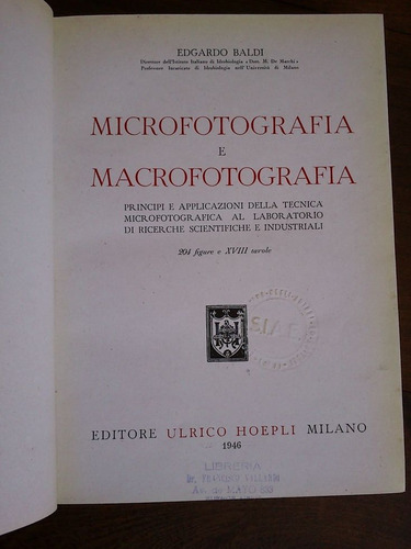 Imagen 2 de 5 de Microfotografia Macrofotografia - Baldi 1946 Hoepli Italiano