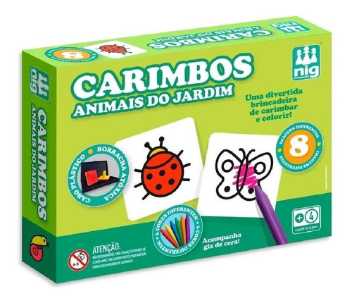 Brinquedo Educativo Carimbos Animais Do Jardim E Giz De Cera