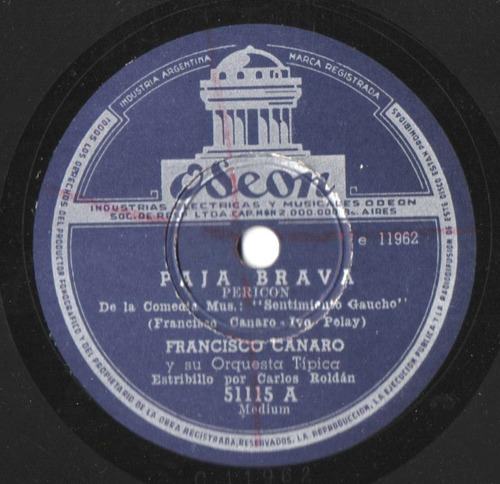 Disco Pasta 78 Rpm Fco. Canaro Y Orq. Despues Del Aguacero