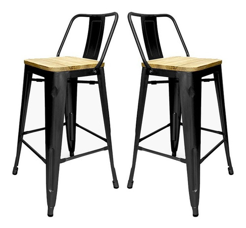 Pack 2 Taburete Piso Bar Tolix 66 Cm Asiento Madera 