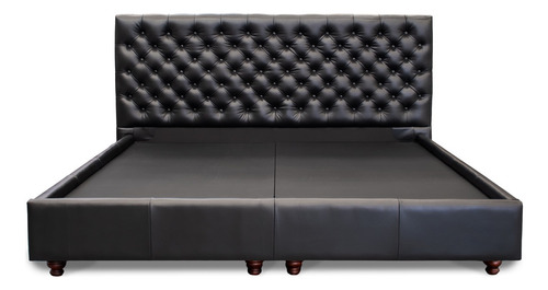 Chesterfield Cama Con Base Ks De Piel Genuina  Confortopiel Color Negro