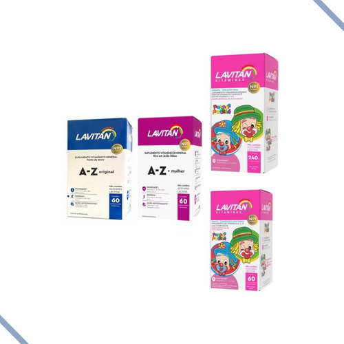 Kit Lavitan Vitaminas Com A-z Homem A-z Mulher E Infantil Sabor Infantil Sabor Tutti Frutti