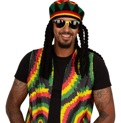 Sombrero Rasta Con Peluca Negra Trenzada Y Trenzas