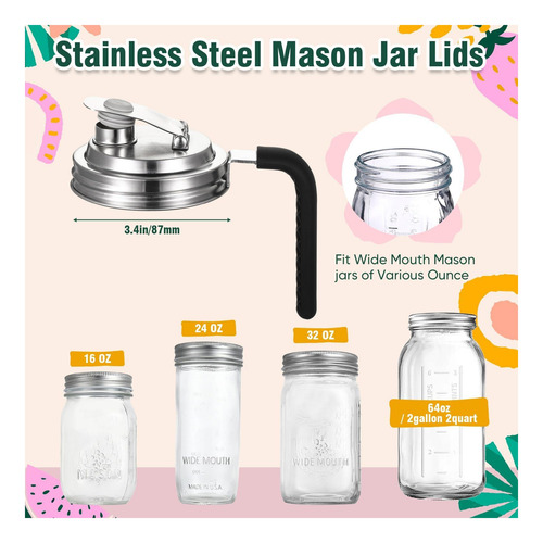 Mason Mason Jar Boch De Acero Inoxidable Baderke, 4 Piezas