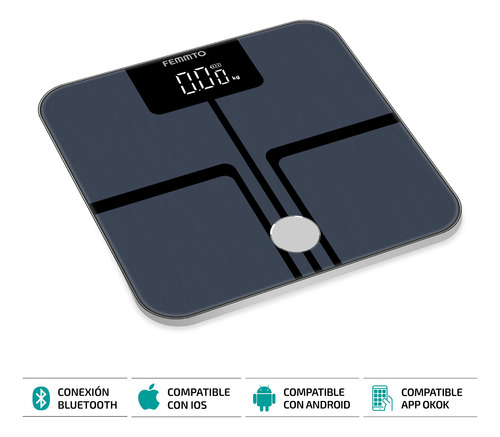 Imagen 6 de 7 de Balanza Digital Inteligente Para Personas De Baño Bluetooth Femmto B05 Gris Oscuro Hasta 180 Kg Conectividad Con App