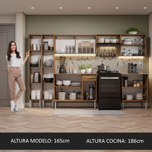 Armario De Cocina Completo 293cm Emilly Madesa 05 Marrón