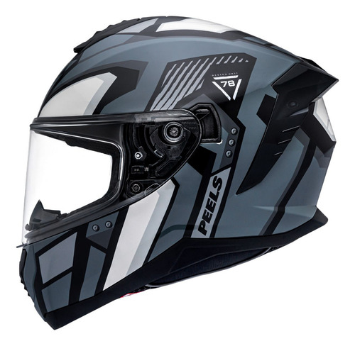 Capacete Peels Premium Com Oculos Solar Interno Mach-5 Quantum Grafite Brilho Branco Tamanho Capacete 62