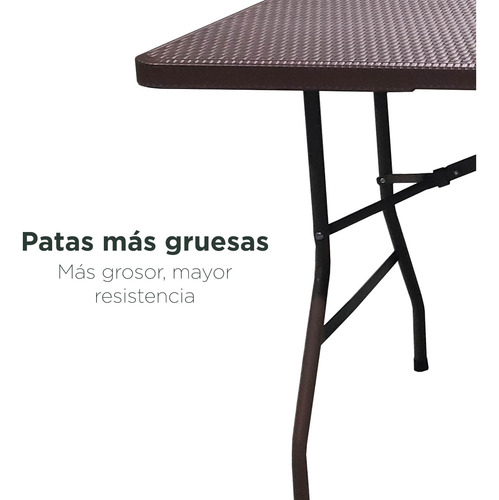 Mesa Plegable De Plástico Simil Ratan 180 Cm Color Café