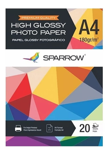 Papel Fotográfico A4 180grs High Glossy X 20 Hojas