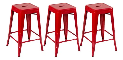 Kit: 3 x Banquetas Medias Iron Tolix de 66 cm, color rojo