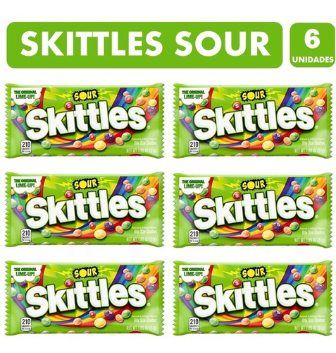 Dulces Skittles Sour, Sabores Surtidos (pack De 6 Unidades).