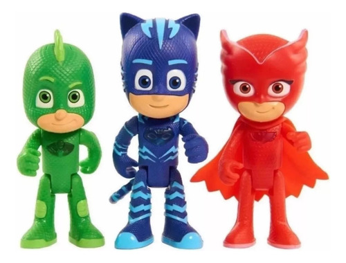 Kit C/3 Boneco Grande Pjmasks Menino Gato Corujita Lagartixo