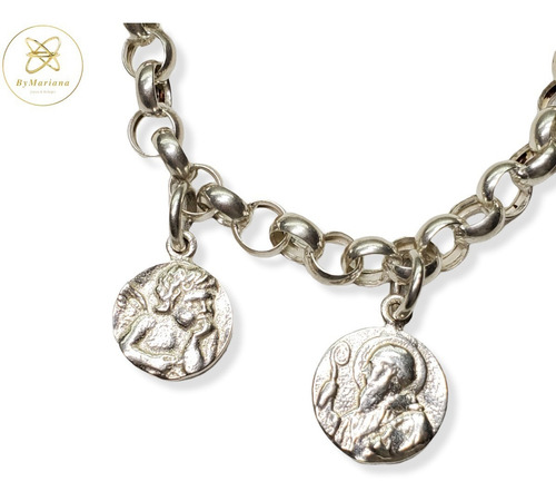 Imagen 3 de 8 de Pulsera Plata 4 Dijes Distintos Santos
