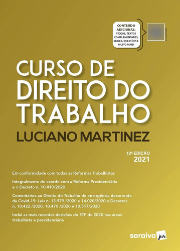 Libro Curso De Direito Do Trabalho - 12ª Edição 2021