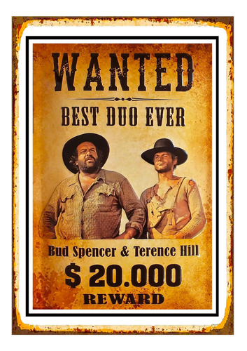 1 Cartel Metal Aluminio Pelicula Spencer-hill Wanted ,40x28