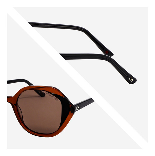 Lente Solar Cloe Para Mujer Forma Hexagonal Armazón Acetato Color Marrón Varilla Marrón Armazón Marrón