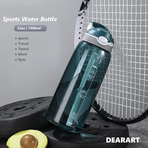 Dearart Botellas De Agua Cian Oscuro De 32 Oz Con Pajita Est