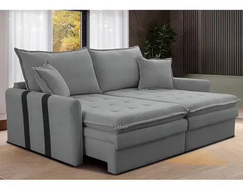Sofá Sem Caixa Retrátil 1,80m Soft Bonnie Boucle Cama Inbox Cor Cinza Claro