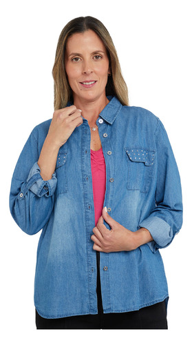 Blusa I Denim I Tachas Bolsillo Azul Mujer Fashion's Park