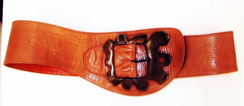 Cinturon De Cuero Con Hebilla De Bronce -vintage -