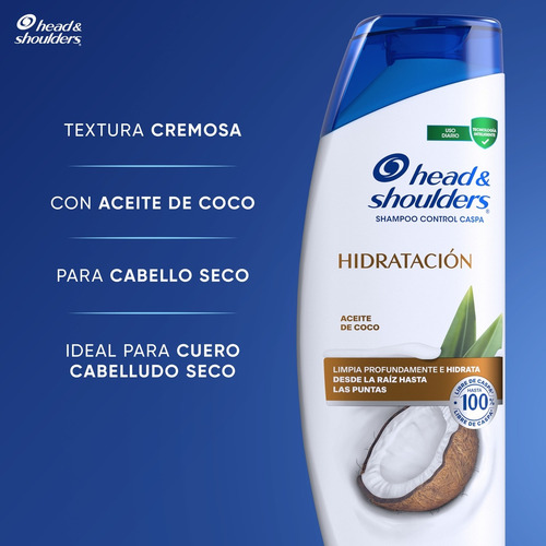 Shampoo Head & Shoulders Hidratación, 180 Ml
