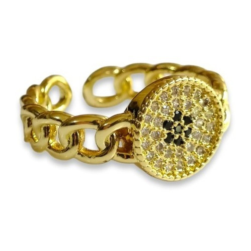 Anillo Dorado Eslabones Ojo Turco Oro Laminado 